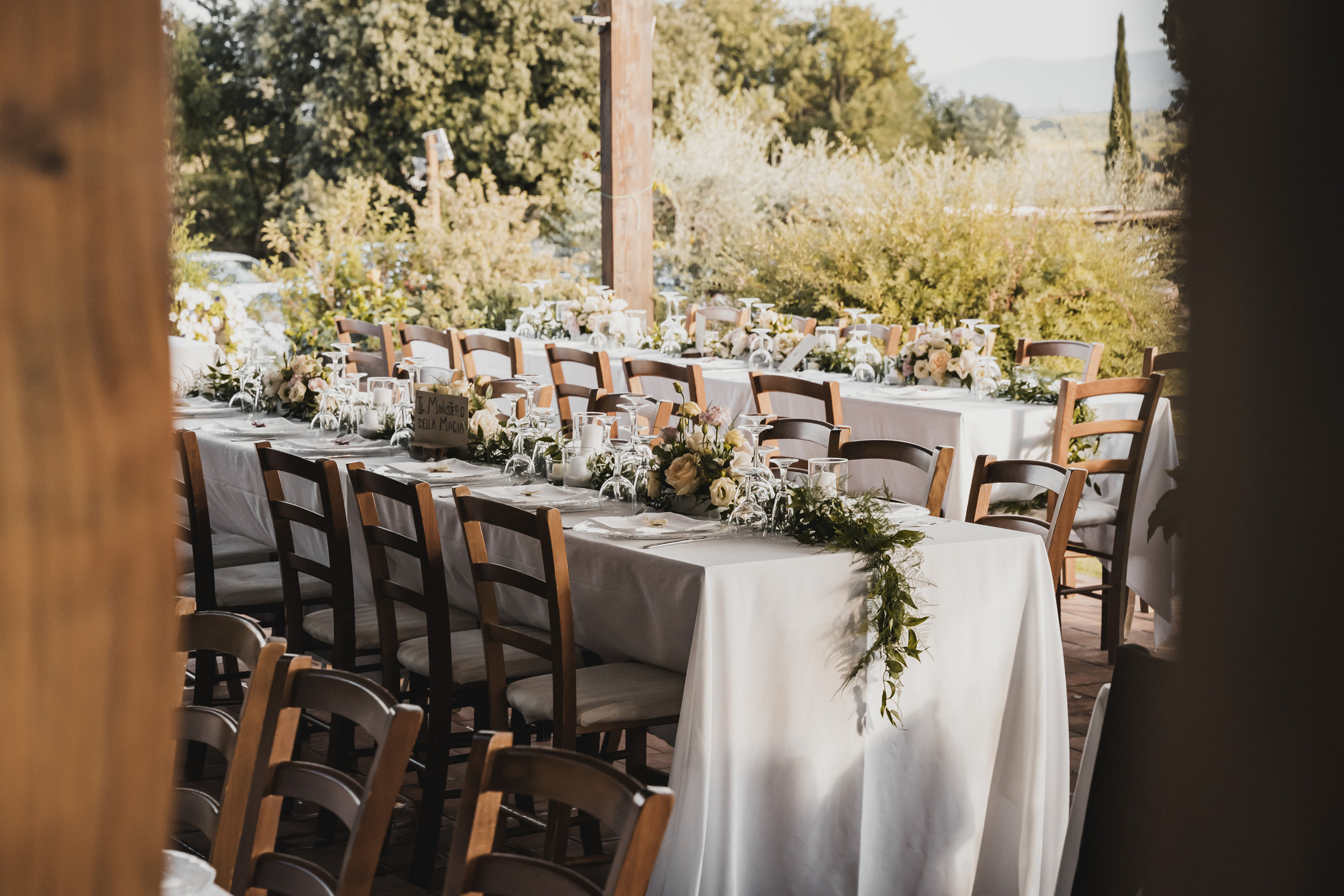 prepared tables at a wedding