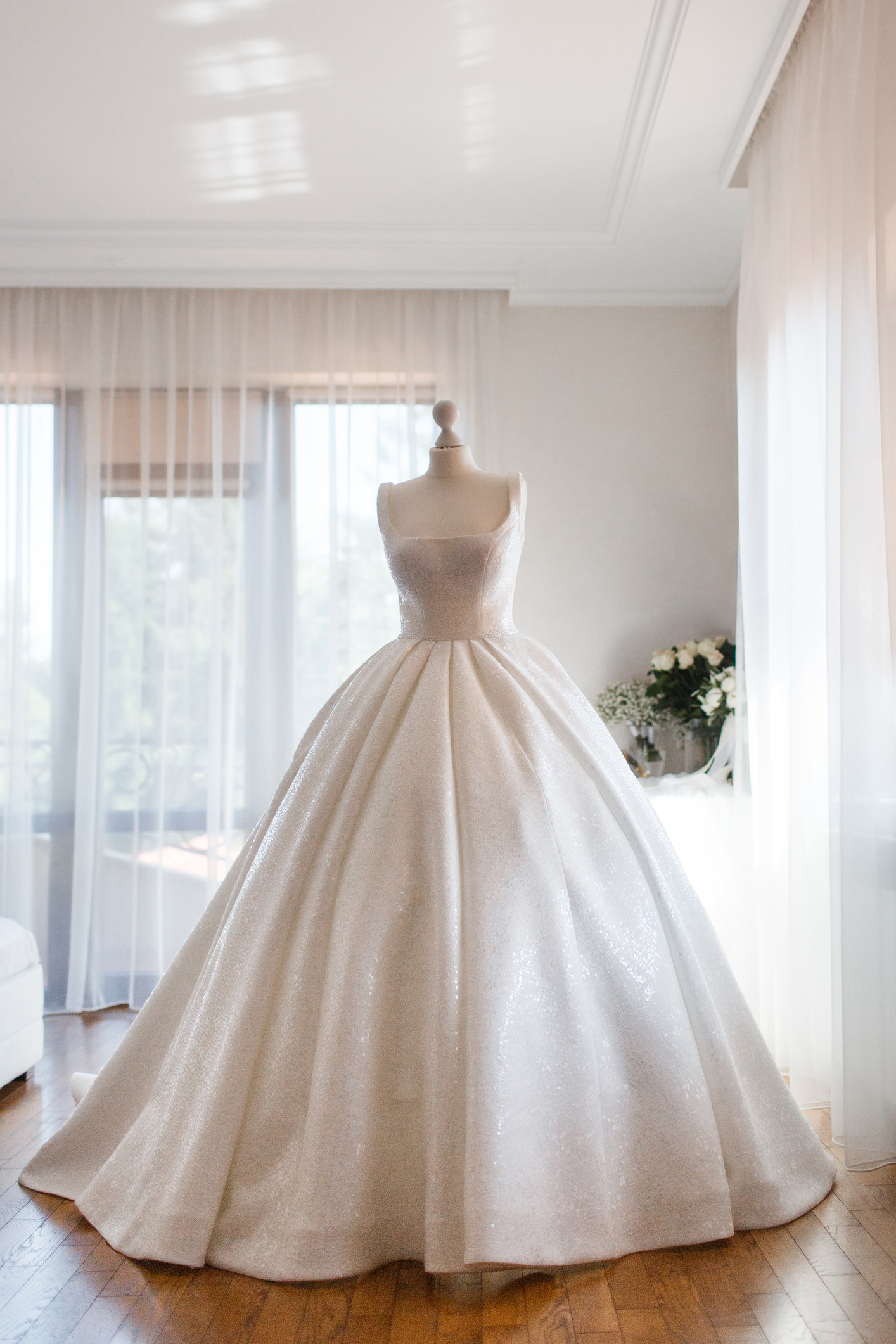 a mannequin wearing a wedding dress