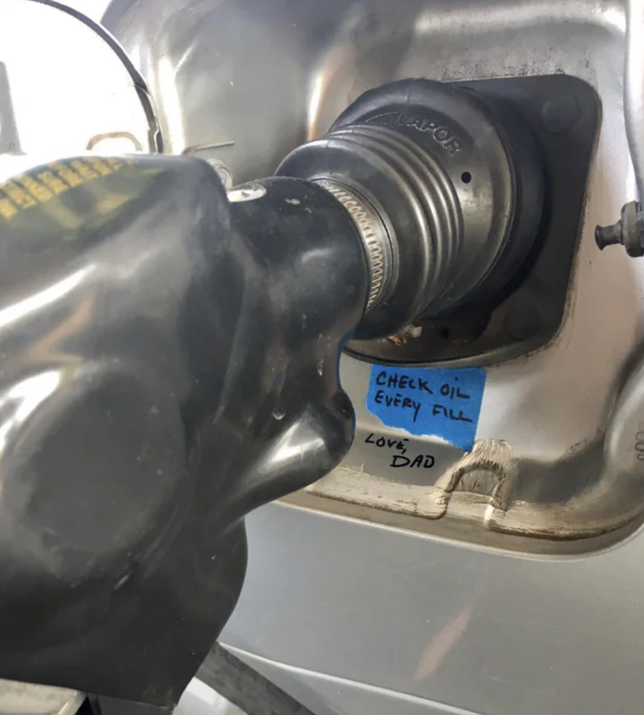 a note left on a tape on the gas tank