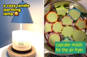 candle warming lamp and cupcake molds 