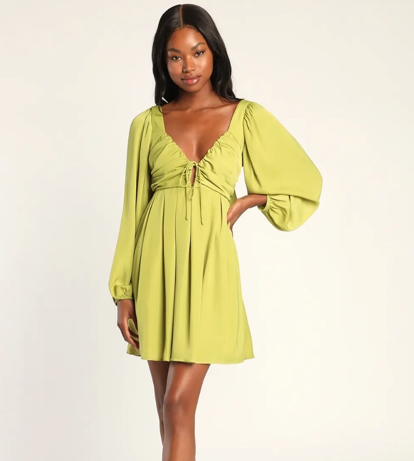 model wearing the lime green dress