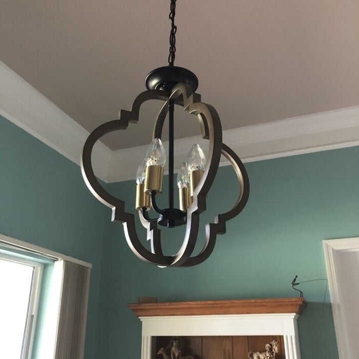 reviewer's open geometric chandelier with four bulbs