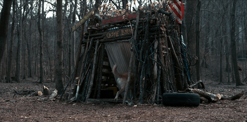 makeshift cabin with tree branches in &quot;stranger things&quot;