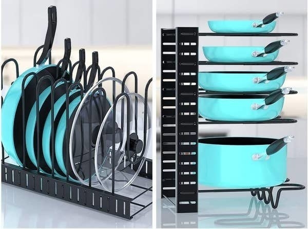 the pan rack shown laying horizontally and standing vertically