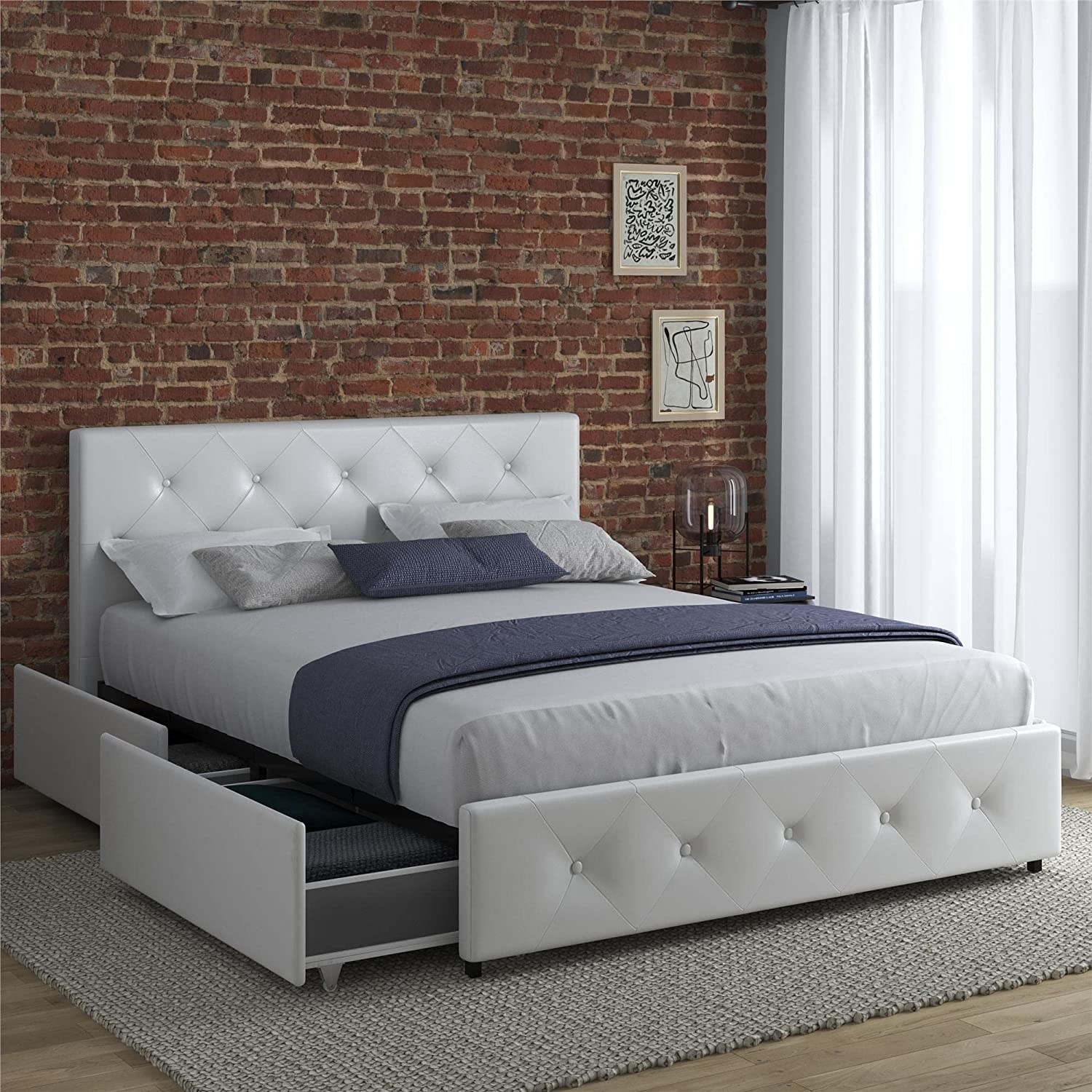white bed with drawers