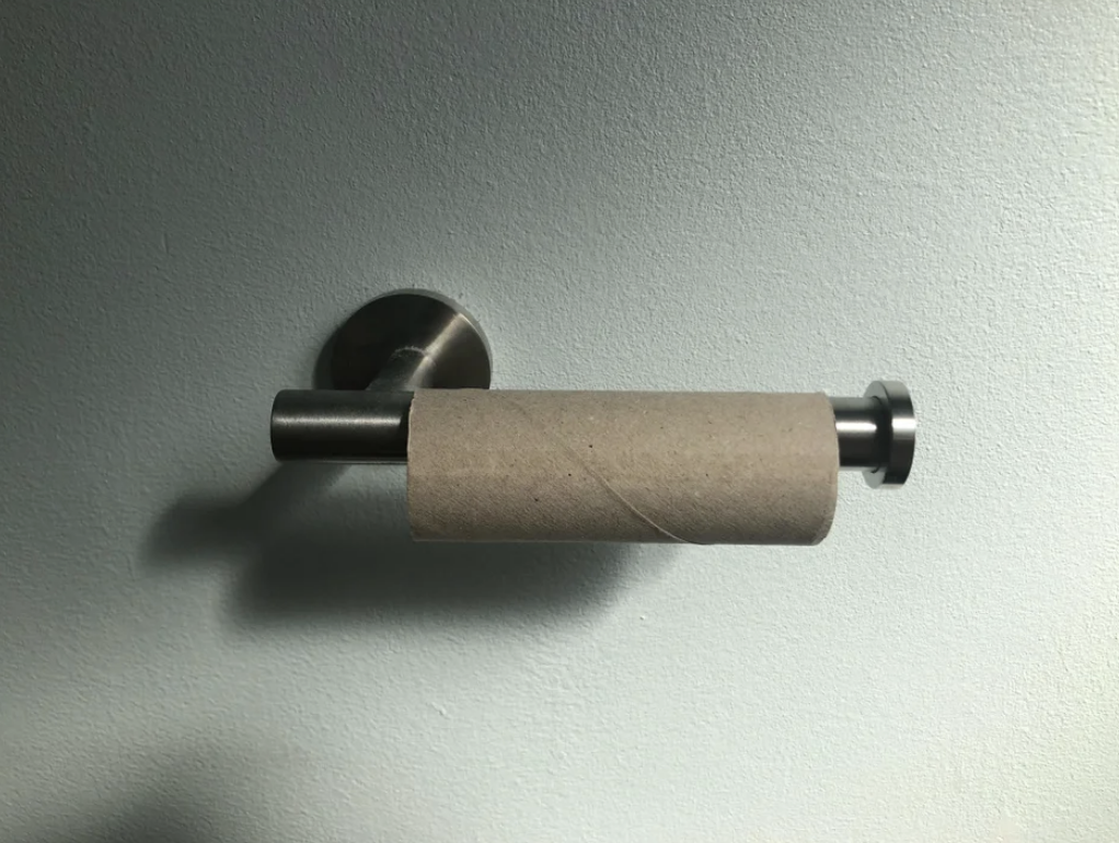 An empty toilet paper roll