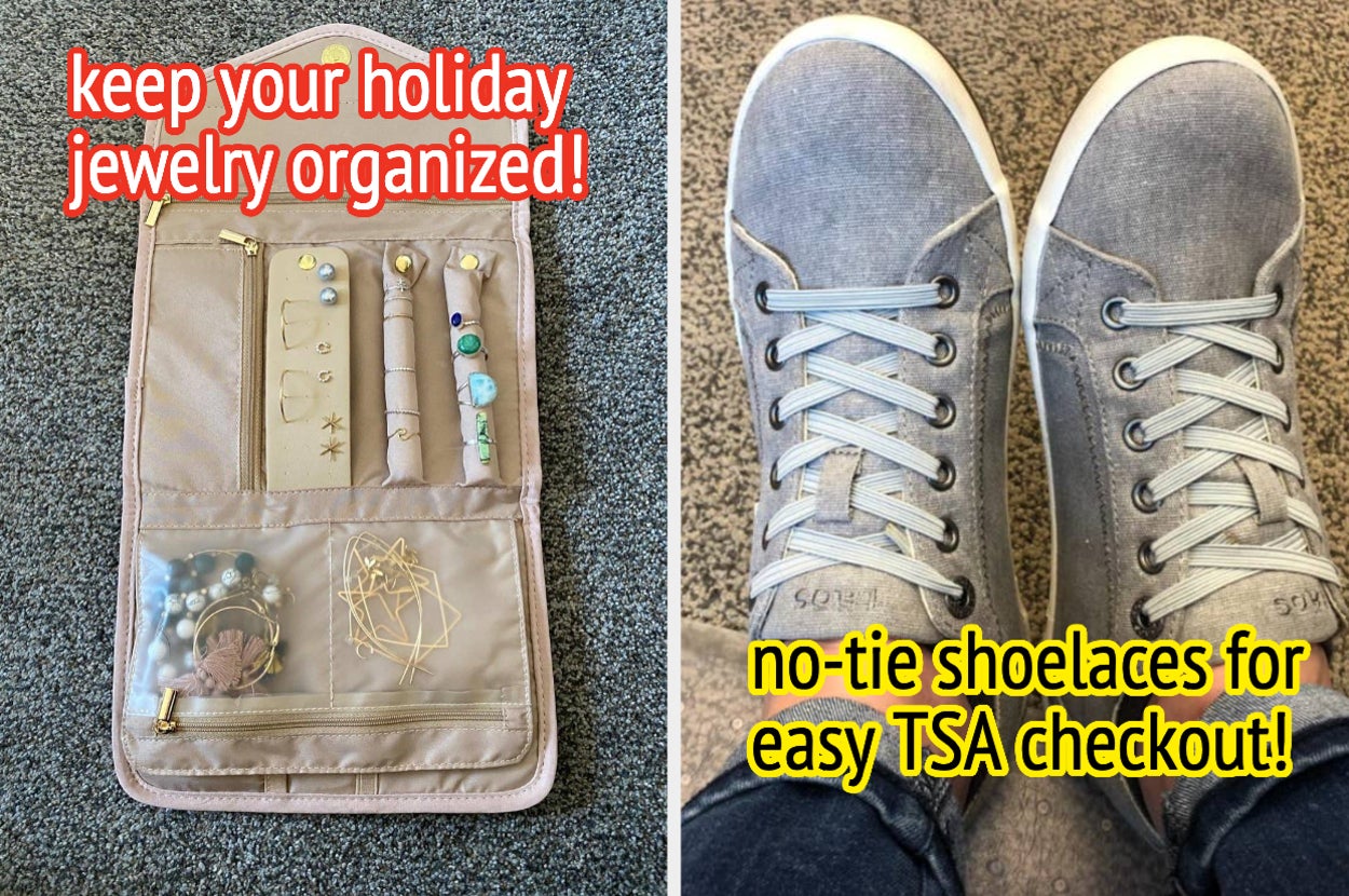 A split thumbnail of a jewelry organizer and shoelaces
