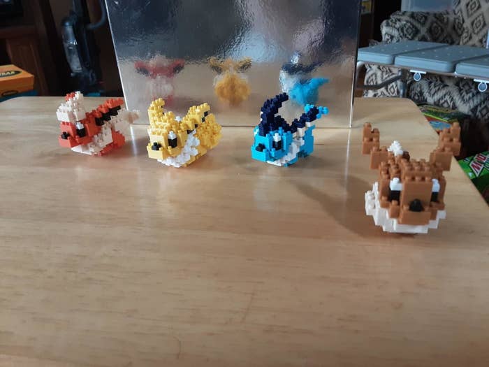four pokemon characters made from nanoblocks