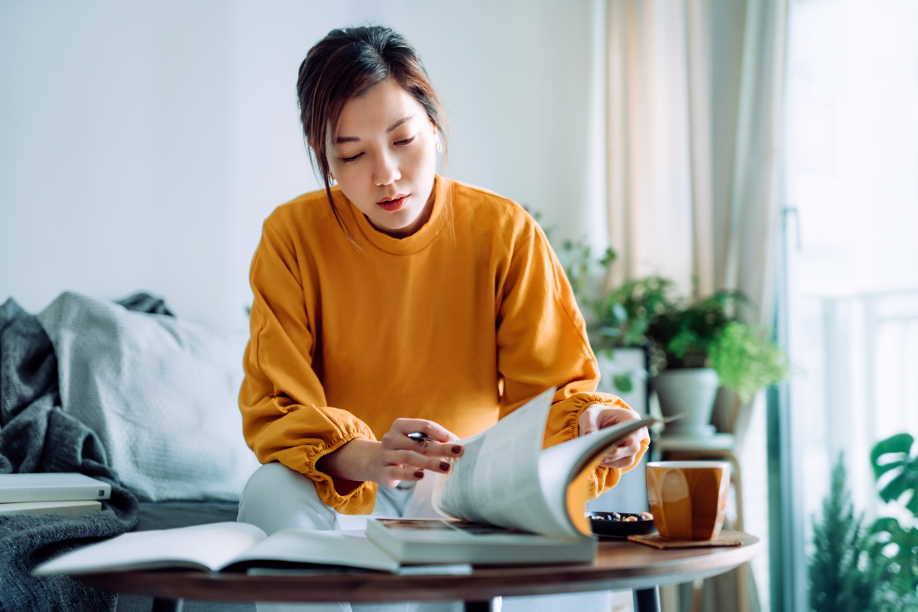 Woman studying a book