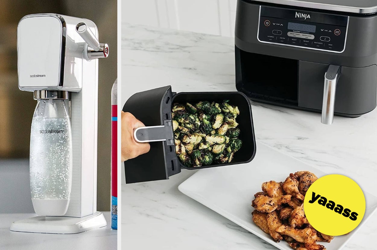 a sodastream and a double-basket ninja air fryer 