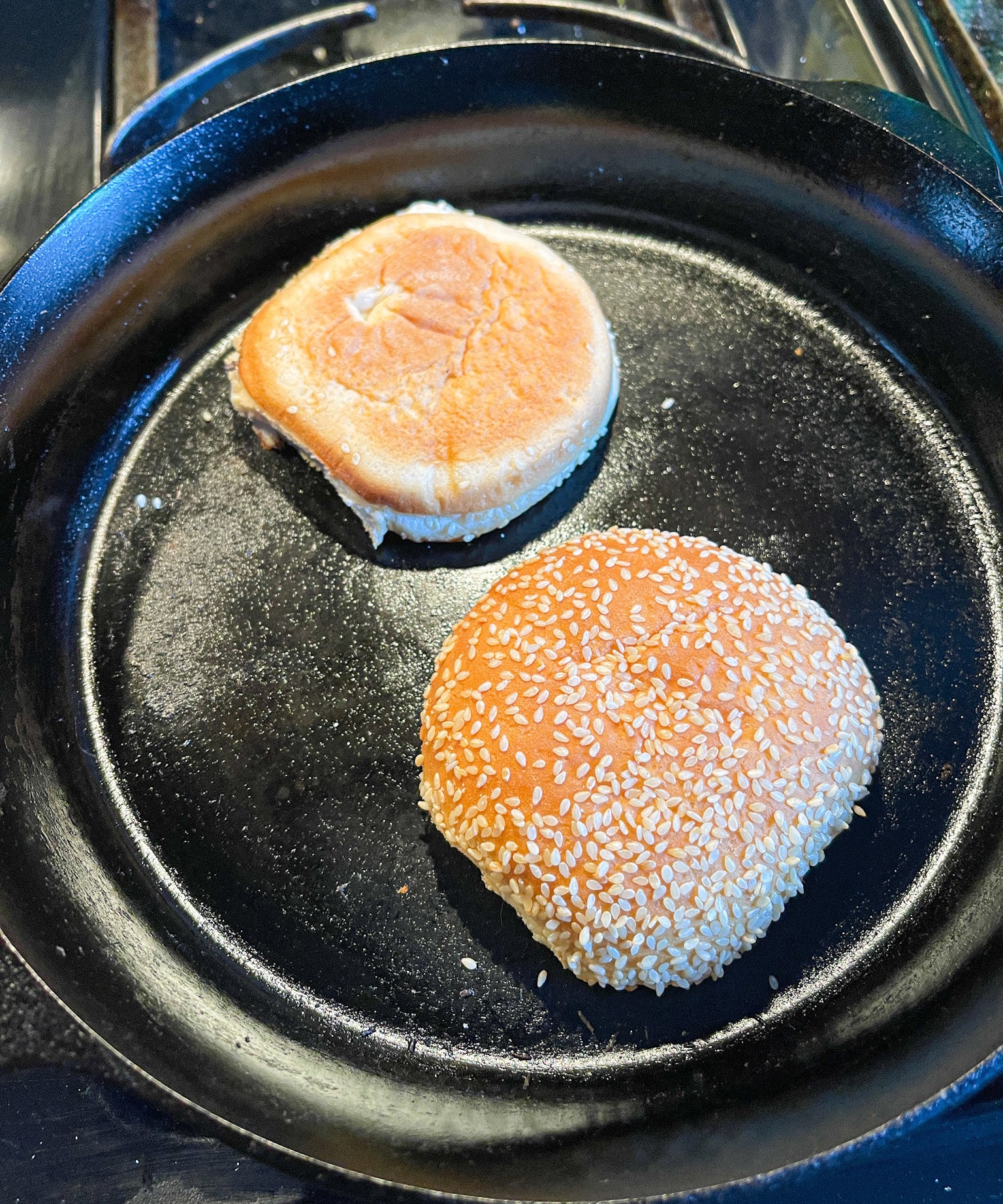 toasting buns on the skillet