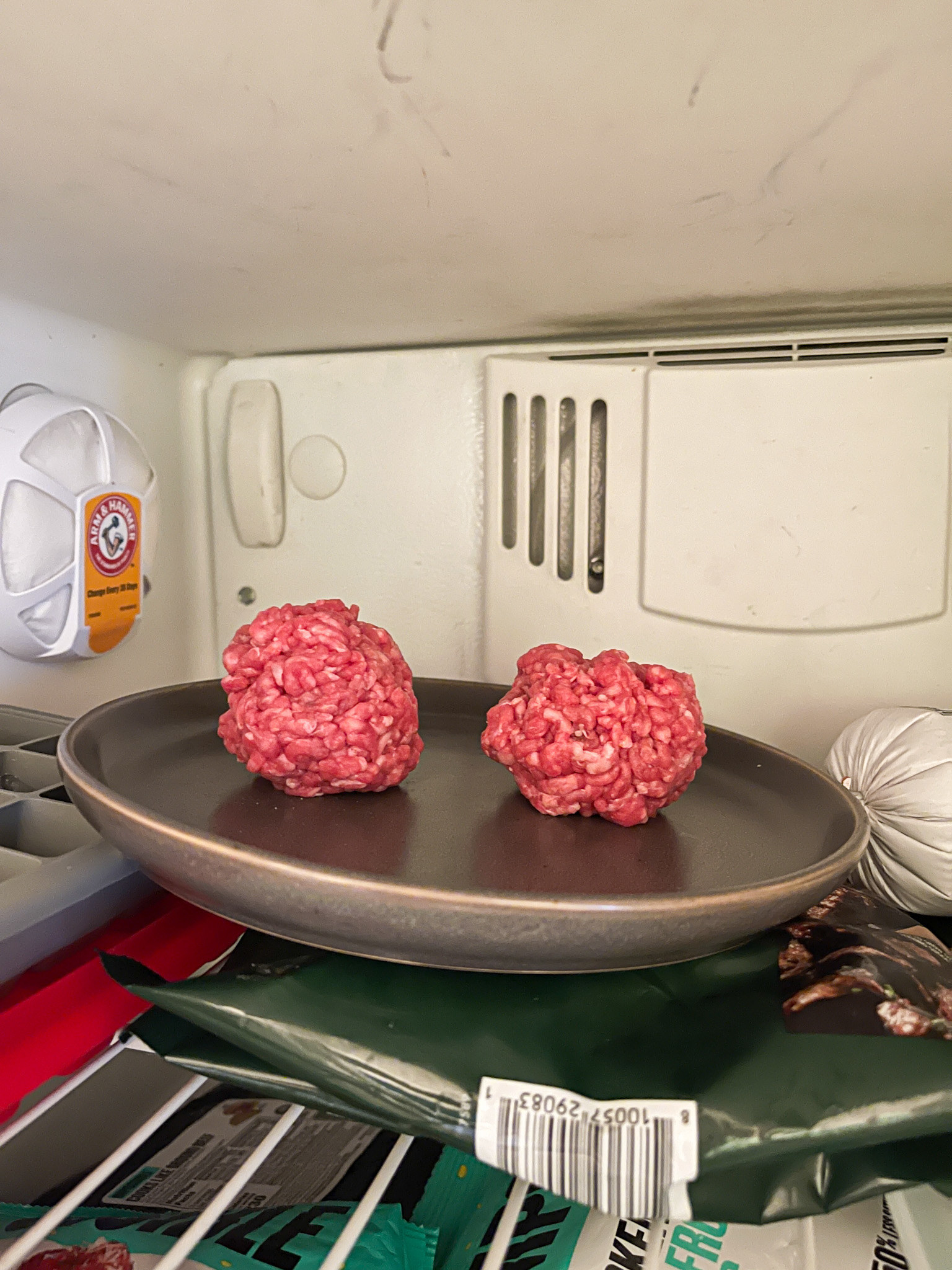 burger balls on plate in the freezer