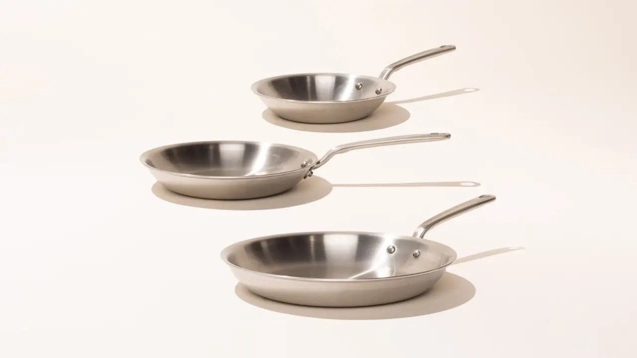 three-piece stainless steel frying pan set