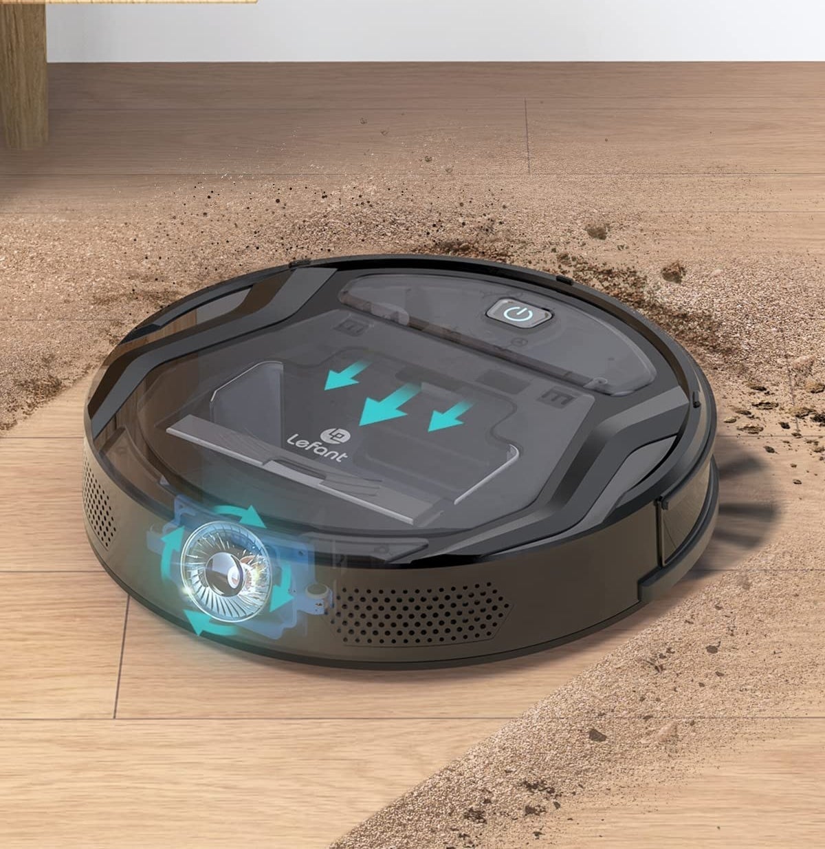 the robot mop cleaning up dirt around it
