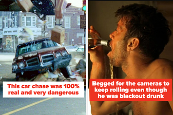 car crashing in a scene from the french connection and martin sheen drinking in a scene from apocalypse now