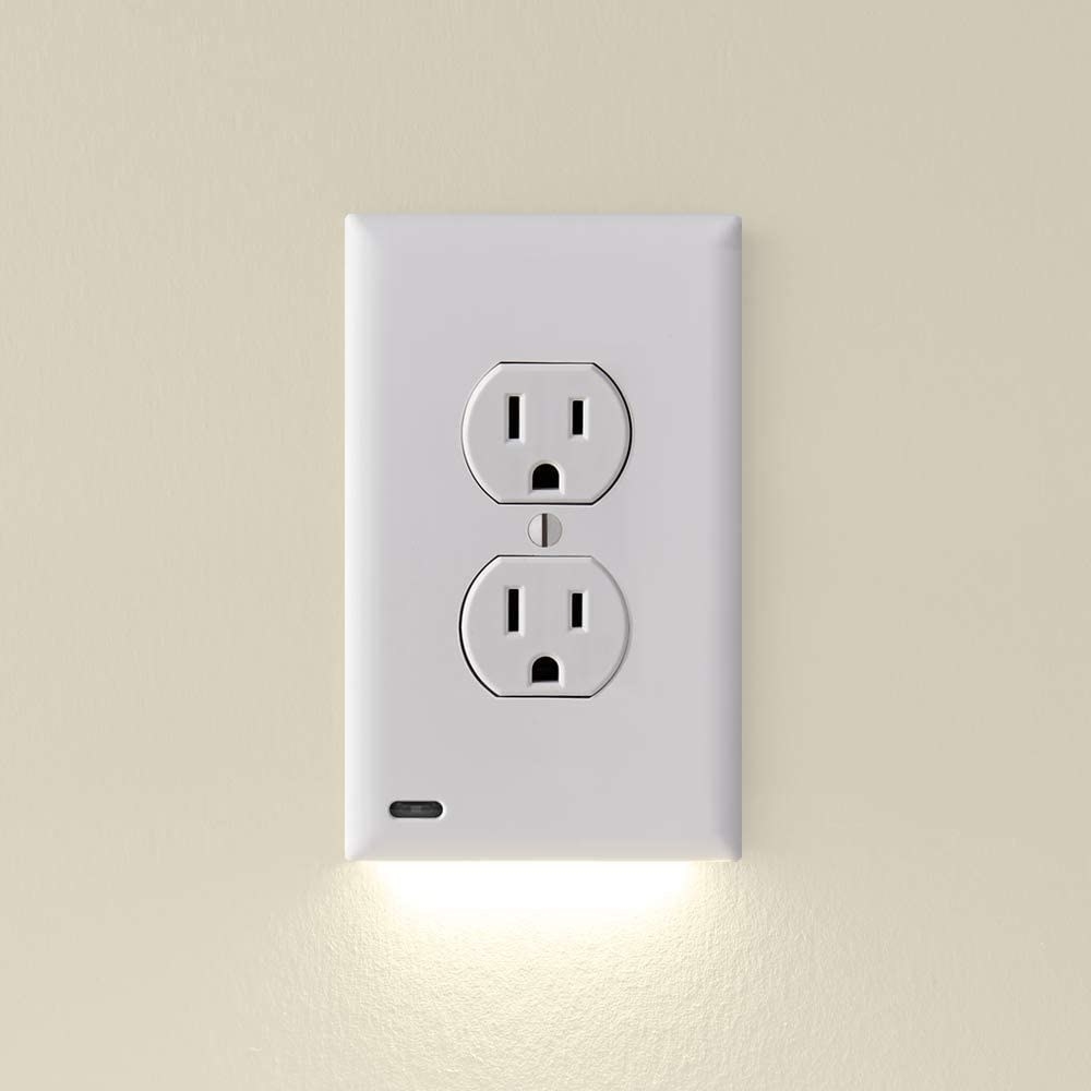 A close up of the outlet cover plate with LED light