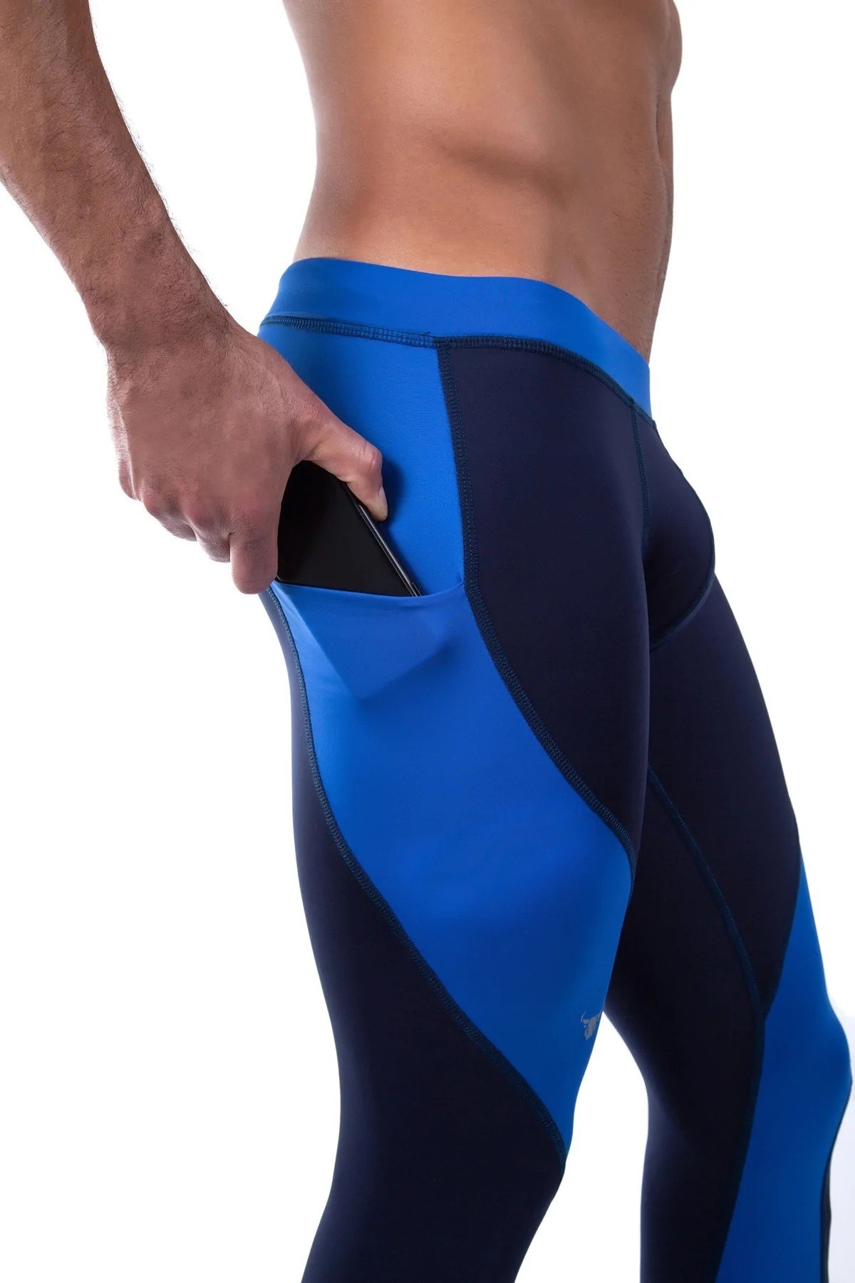 model wearing navy blue workout leggings