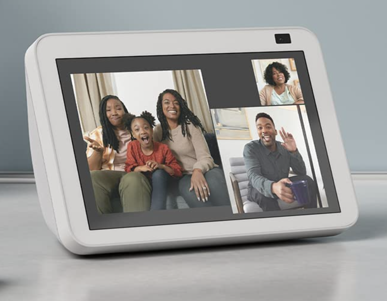 a family making a video call on the device