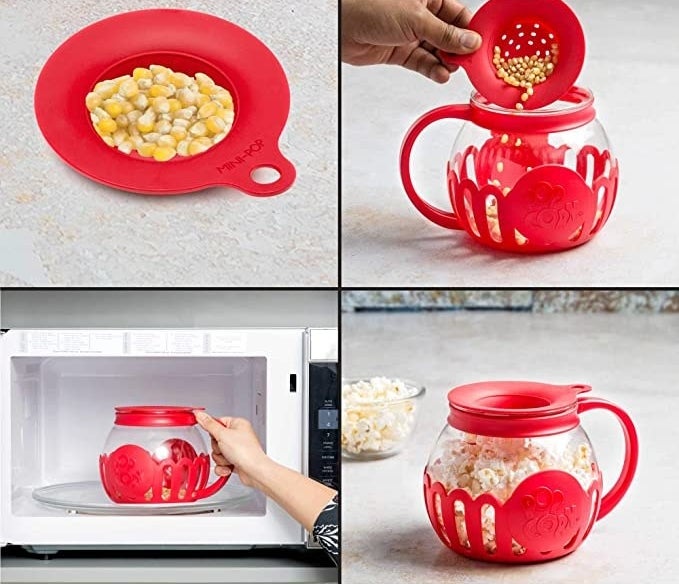four steps of how to use the popcorn bowl