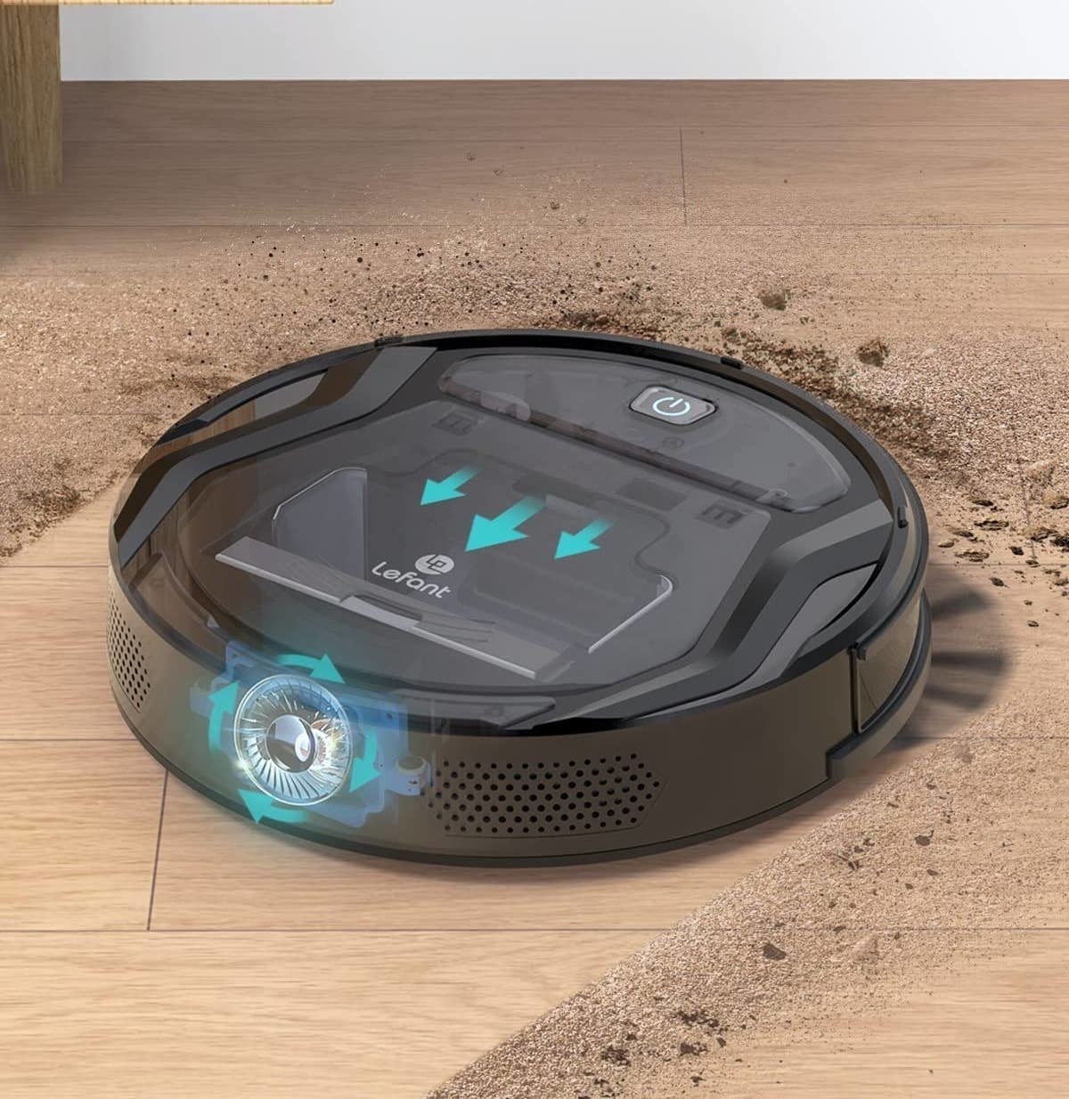 a robot vacuum on a wood floor