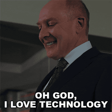 a gif of a person saying oh god, I love technology