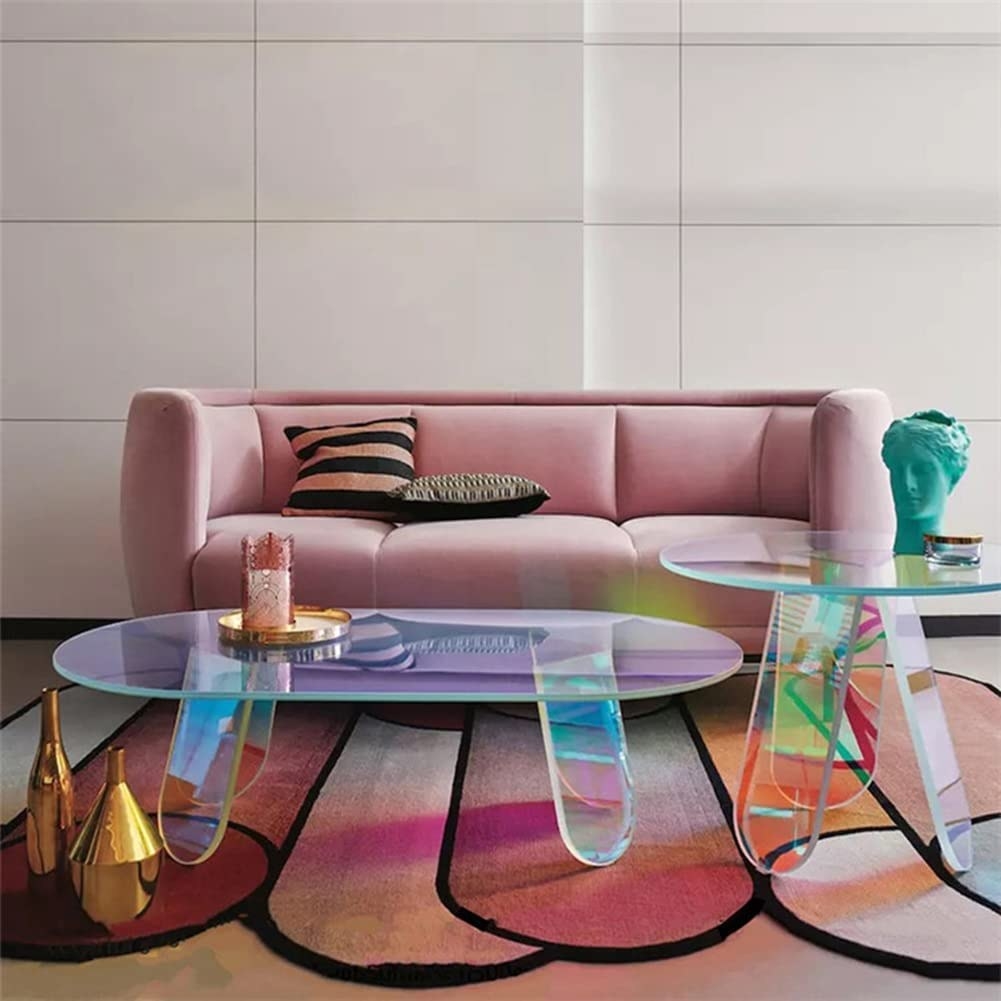 coffee and side table with rounded detail and multi-colors