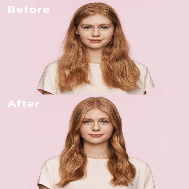 before and after of a model who has used the mask