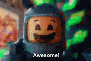 a gif from the lego movie of a lego person saying &quot;awesome!&quot;