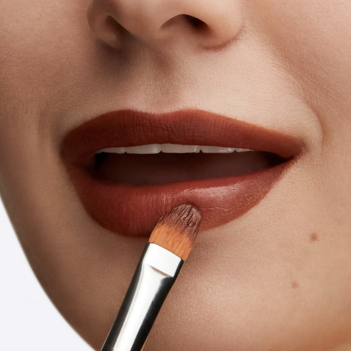 person applying the colour to their lip with a brush