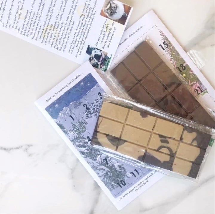 The advent calendar laid out on a marble table