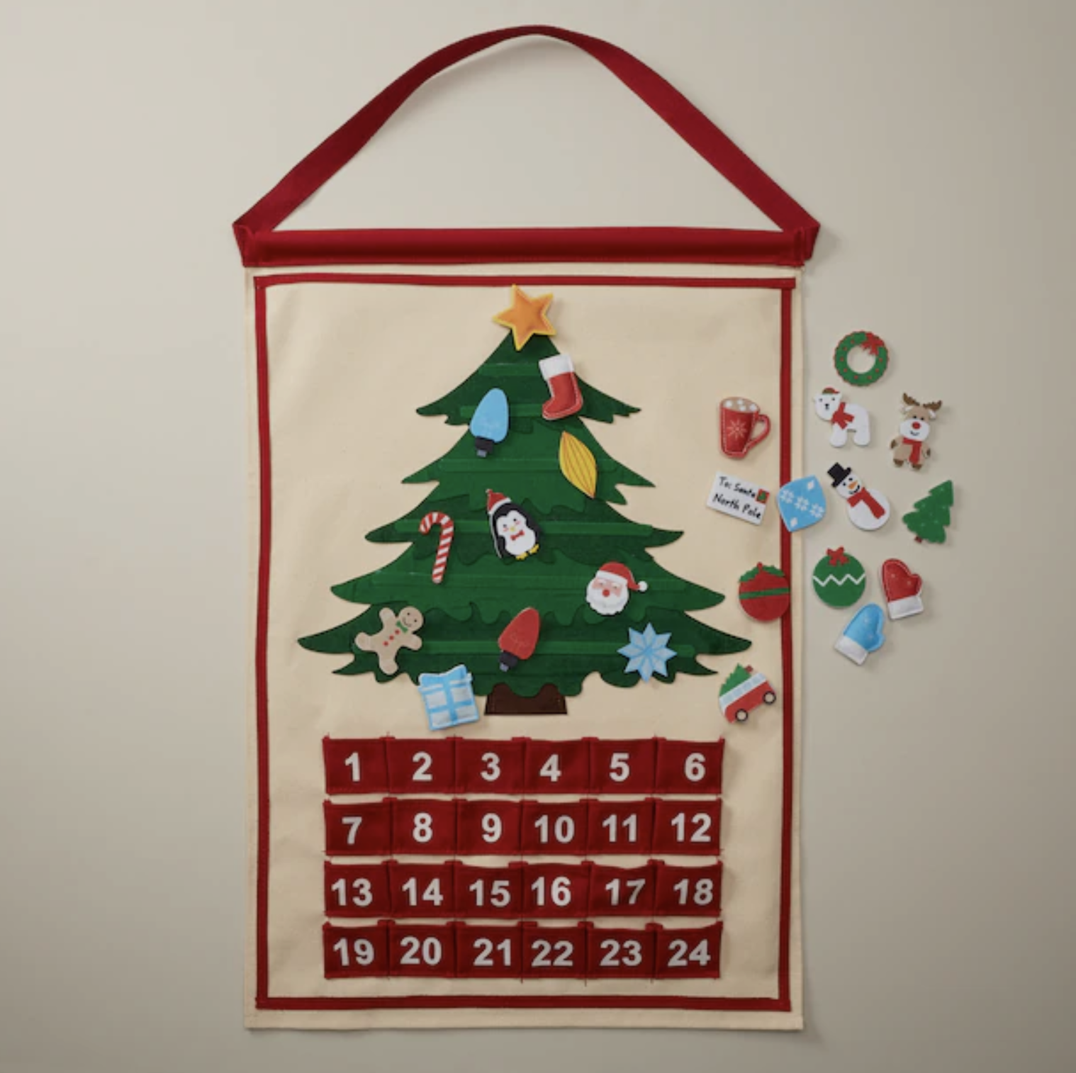 The advent calendar hanging on a wall