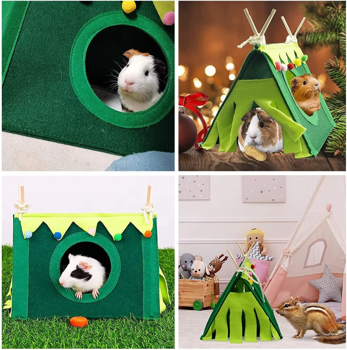 Critters playing in a felt tent