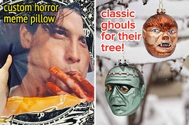 custom horror pillow with actor from Scream movie, Frankestein and Wolf Man ornaments