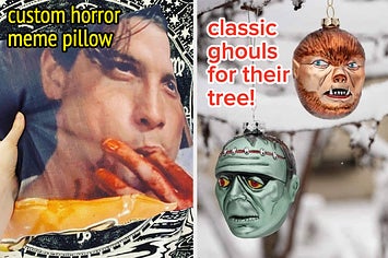 custom horror pillow with actor from Scream movie, Frankestein and Wolf Man ornaments