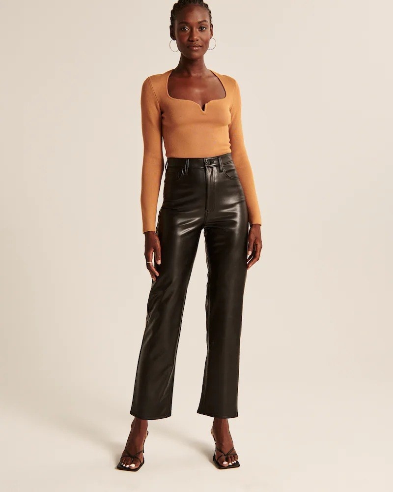 model wearing vegan leather pants