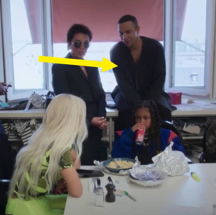 kim and north eating with kris jenner and Olivier Rousteing behind them