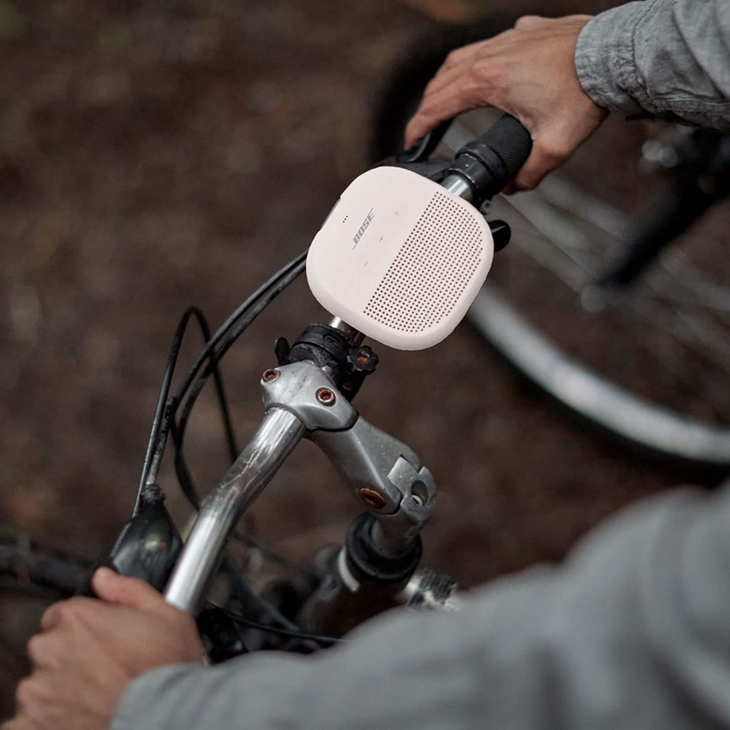 The portable speaker on a bike