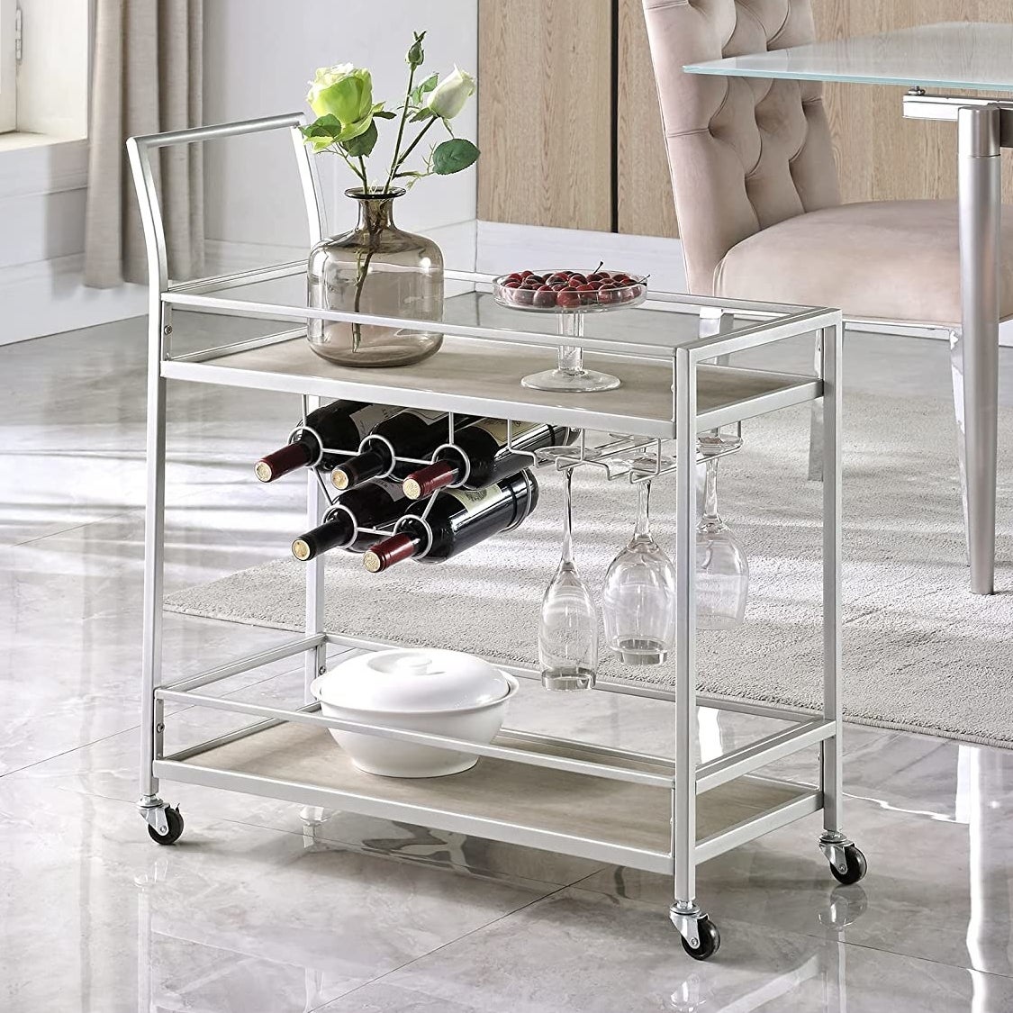 Image of silver bar cart