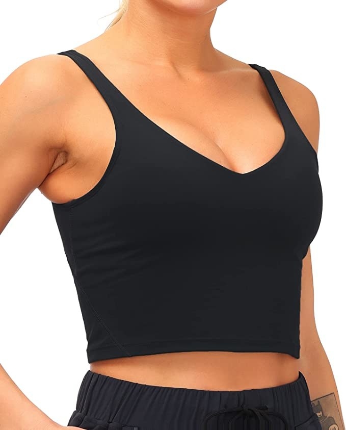 a model in a longline sports bra