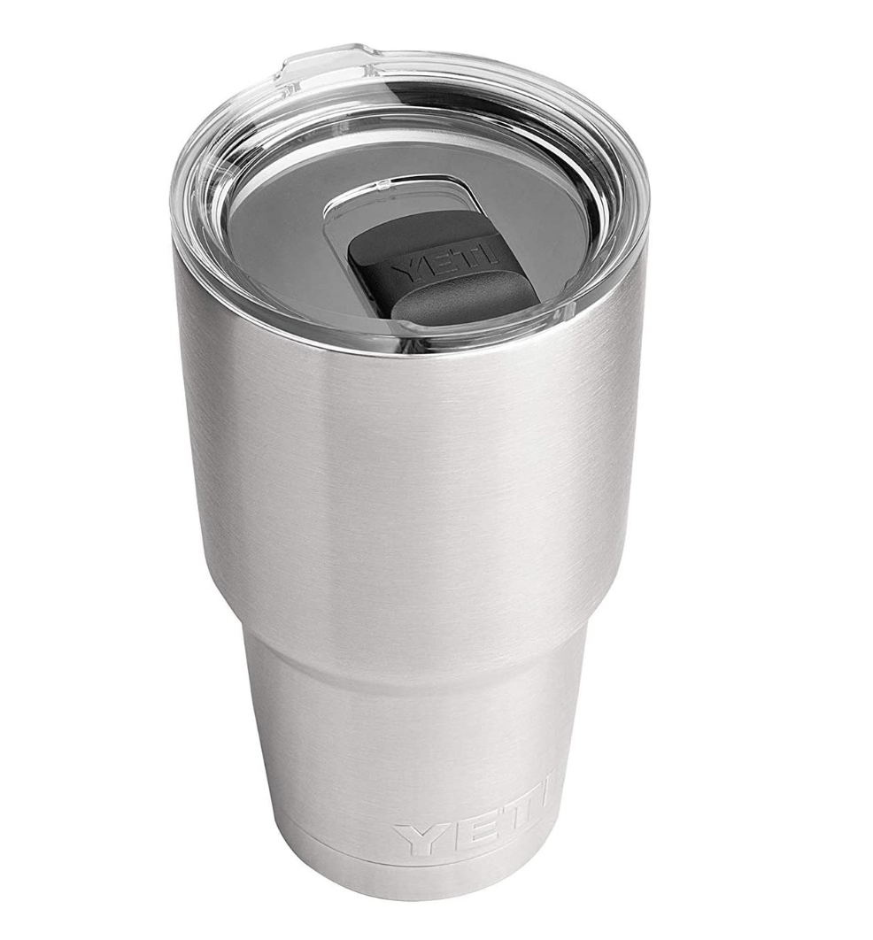 a metallic yeti tumbler on a blank background