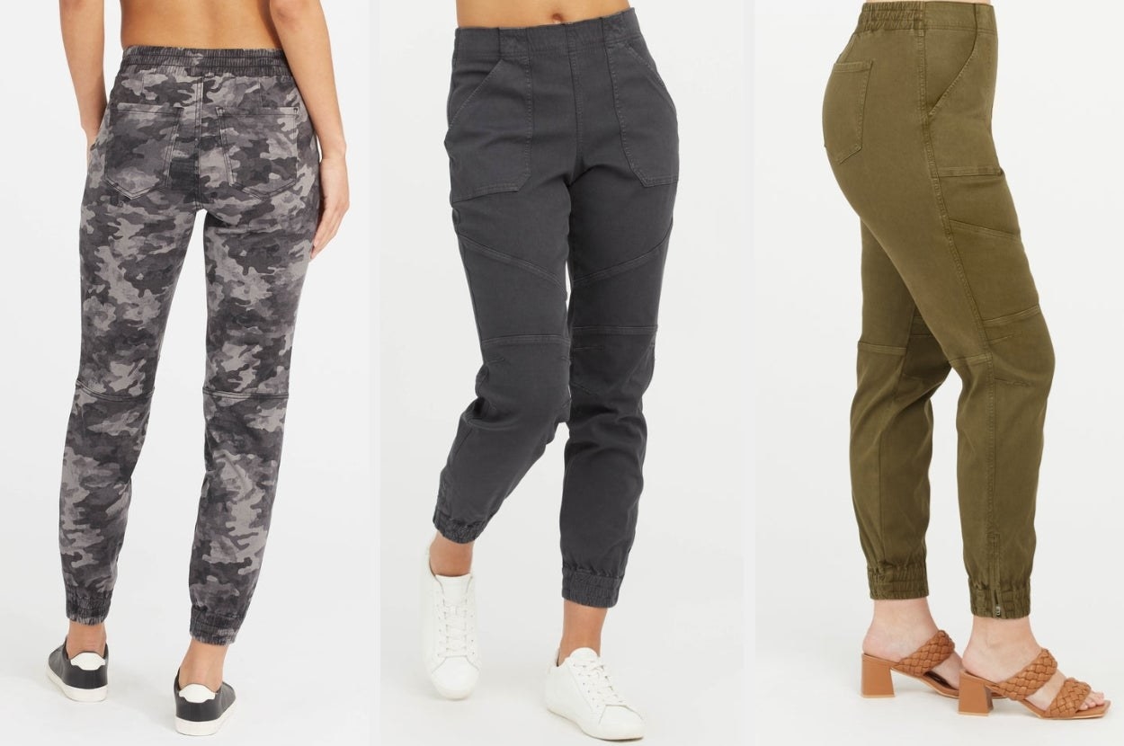 Three images of models wearing the joggers