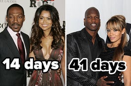 Left side: eddie murphy and tracey edmonds; right side: chad johnson and evelyn lozada