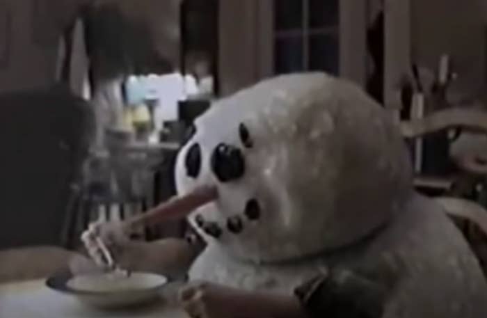 A snowman melting