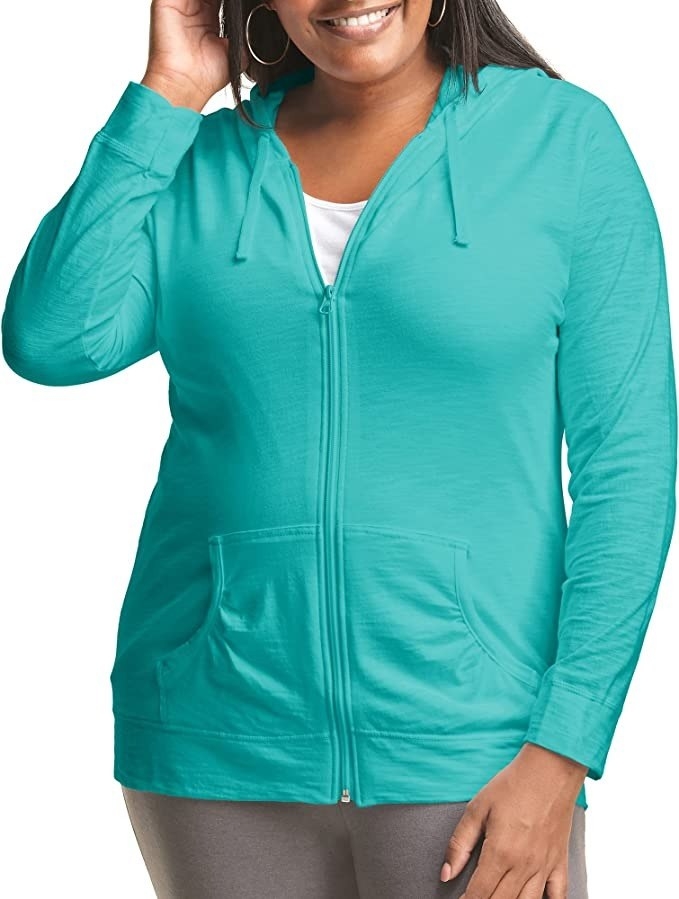 the sweater in turquoise