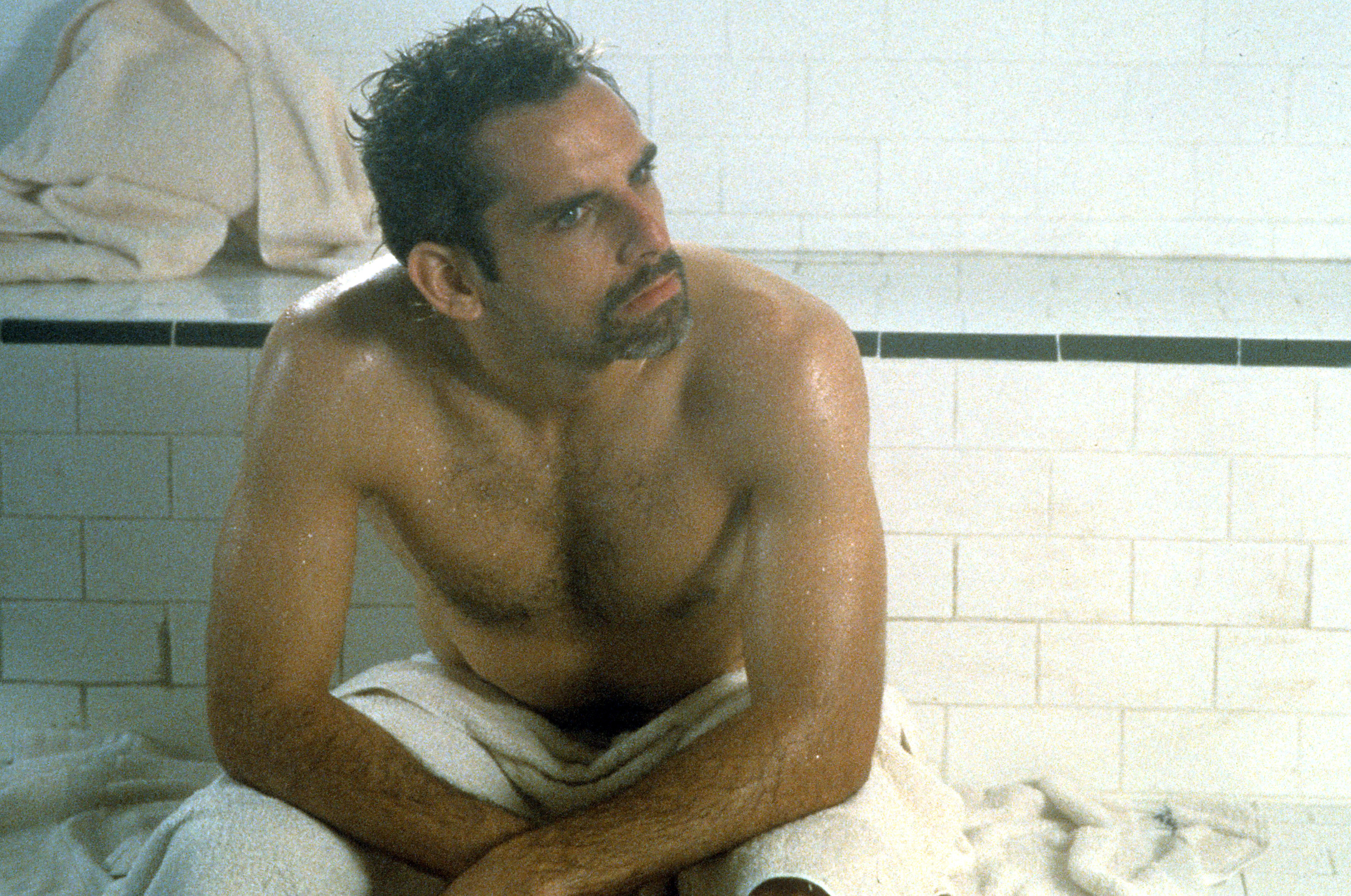 Ben Stiller sitting in a sauna in a scene from the film &#x27;Your Friends &amp; Neighbors&#x27;, 1998