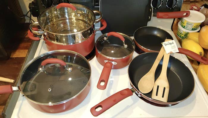 goodful cookware set in red