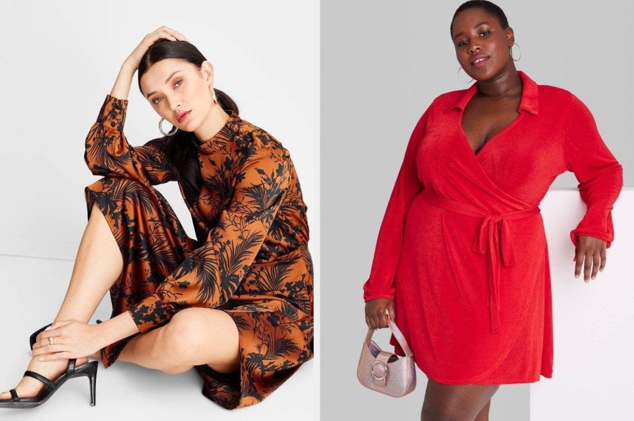 Model wearing the asymmetrical dress and wrap dress
