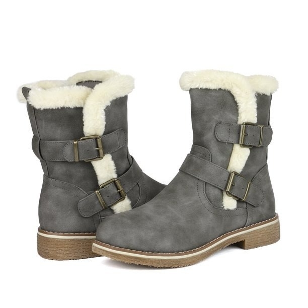 the gray faux shearling boot