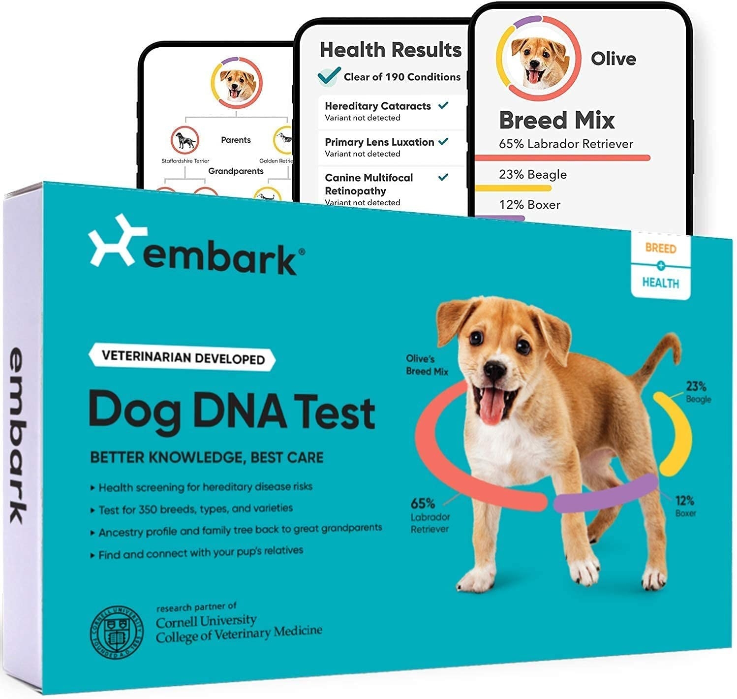 Image of the teal dog DNA test kit