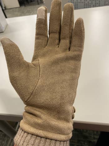 a reviewer photo of the texting glove